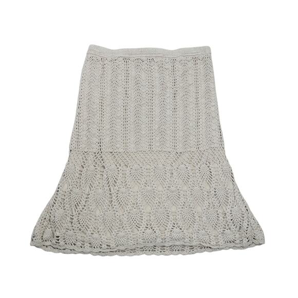 Vintage Y2K Bandolino khaki crochet knit low rise midi skirt L - Picture 1 of 4